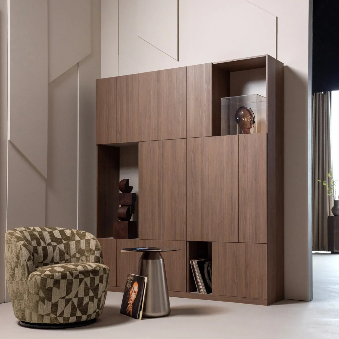 Woood Draaifauteuil Serra Grafisch Patroon Olijfgroen