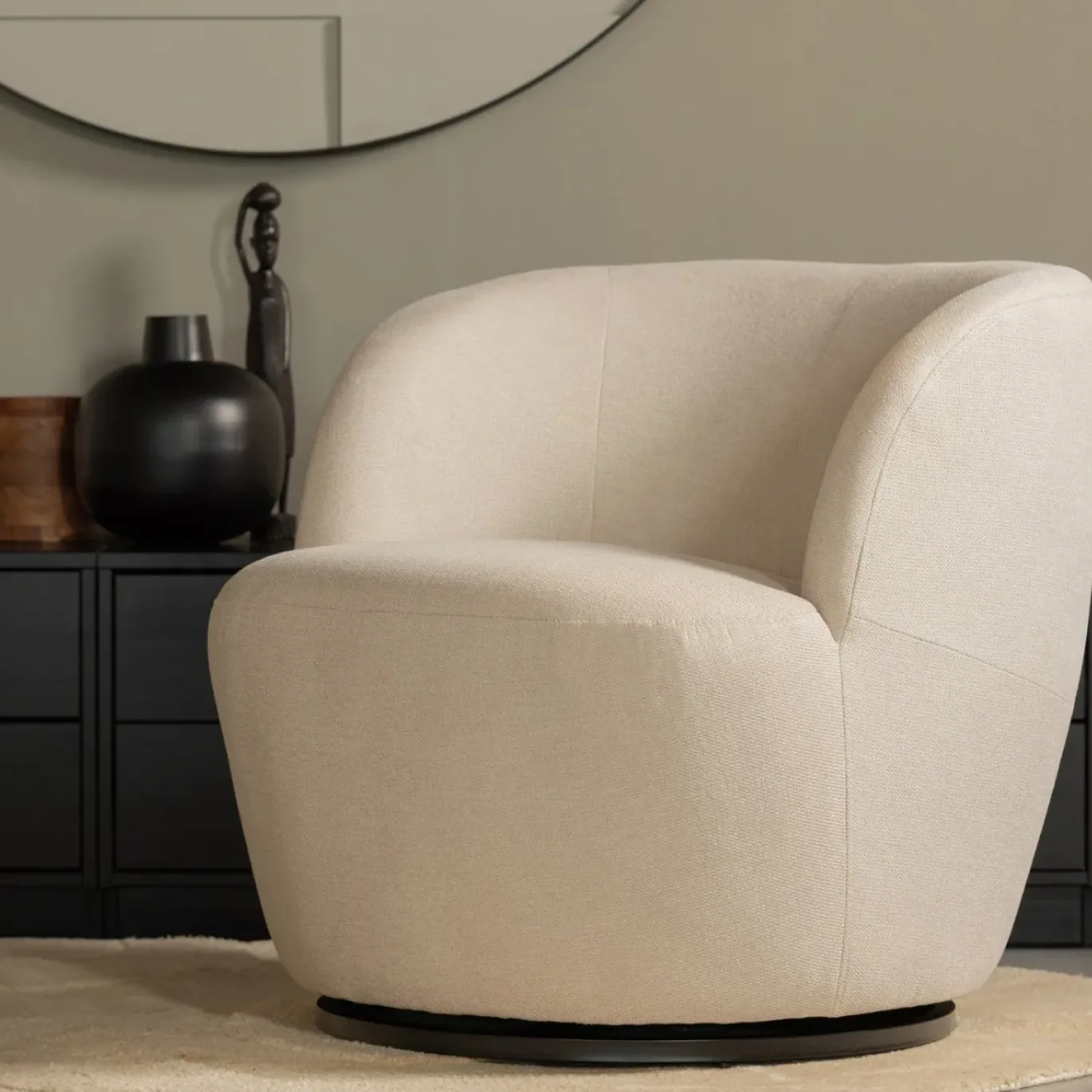 Woood Draaifauteuil Weston Geweven Stof Off White
