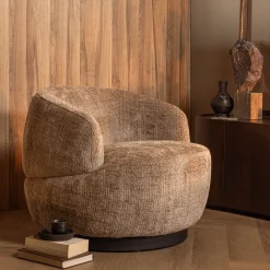 Woood Draaifauteuil Woolly Chenille Zand