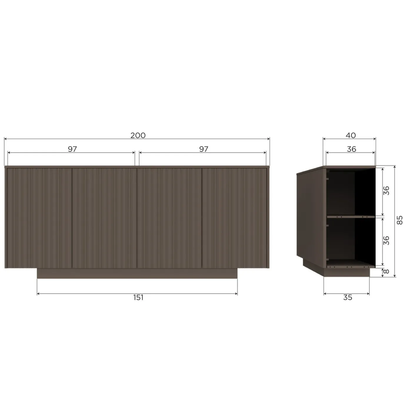 Woood Dressoir Nova 200cm Grenen Truffel Bruin