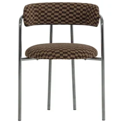 Woood Eetkamerstoel Cuby Chroom Ruitstof Bruin Set van 2