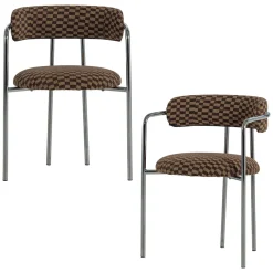 Woood Eetkamerstoel Cuby Chroom Ruitstof Bruin Set van 2