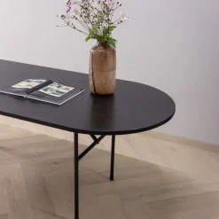 Woood Eettafel Arthur Ovaal Met H-poot Eiken Zwart