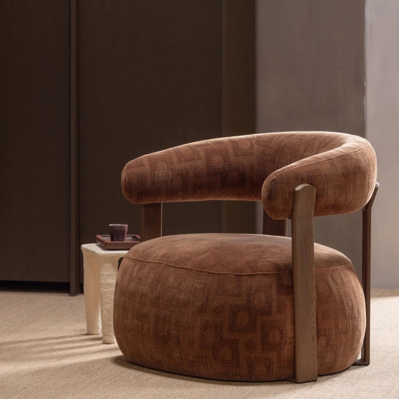 Woood Fauteuil Foon 3d Structuurstof Bruin