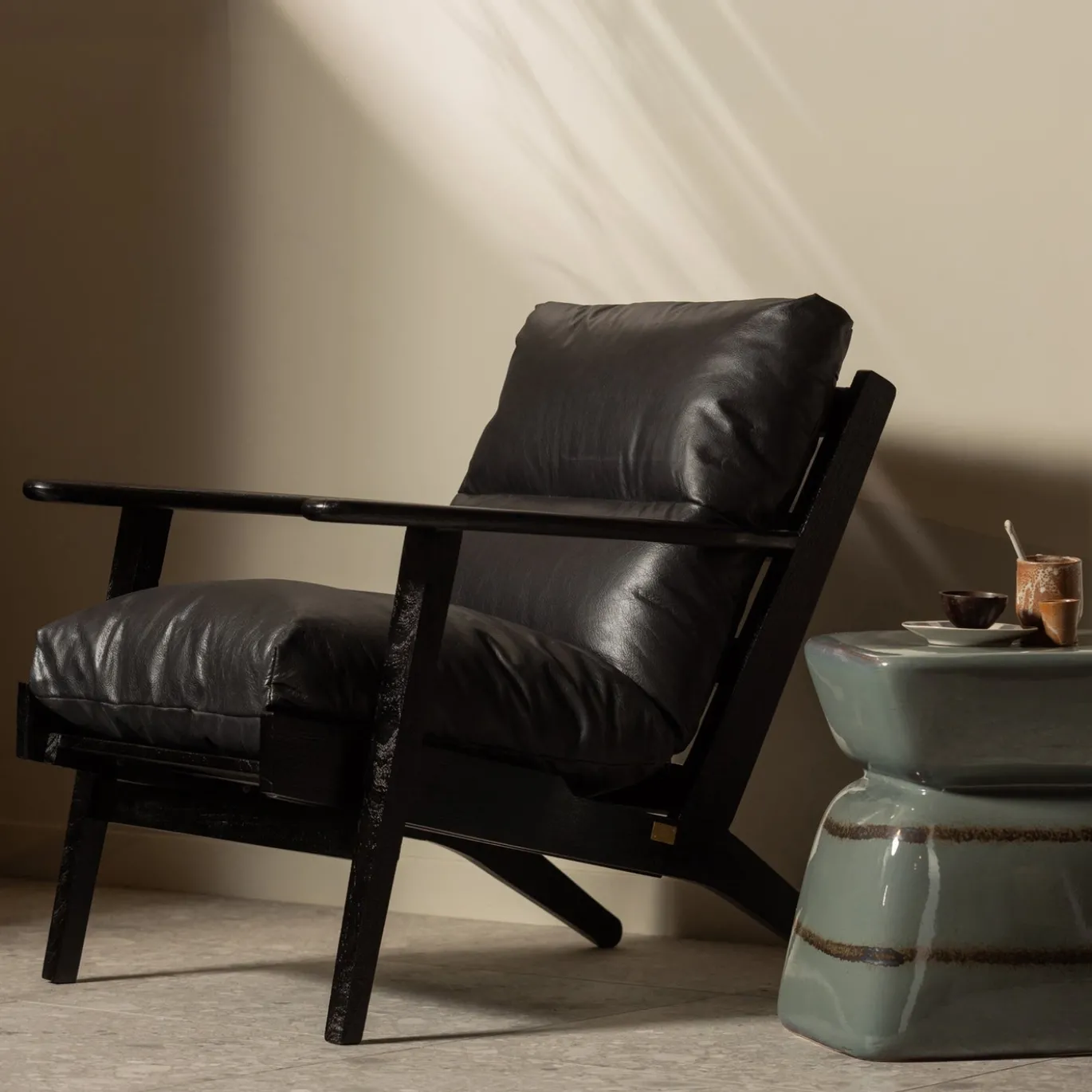 Woood Fauteuil Houston Leer Zwart