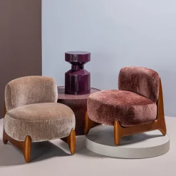 Woood Fauteuil Runi Hout Velvet Paars/Bruin