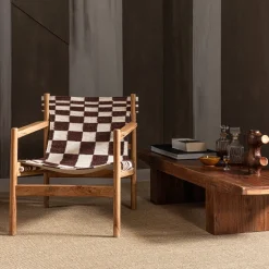Woood Fauteuil Zano Hout Bruin Met Kelim Zitting Naturel