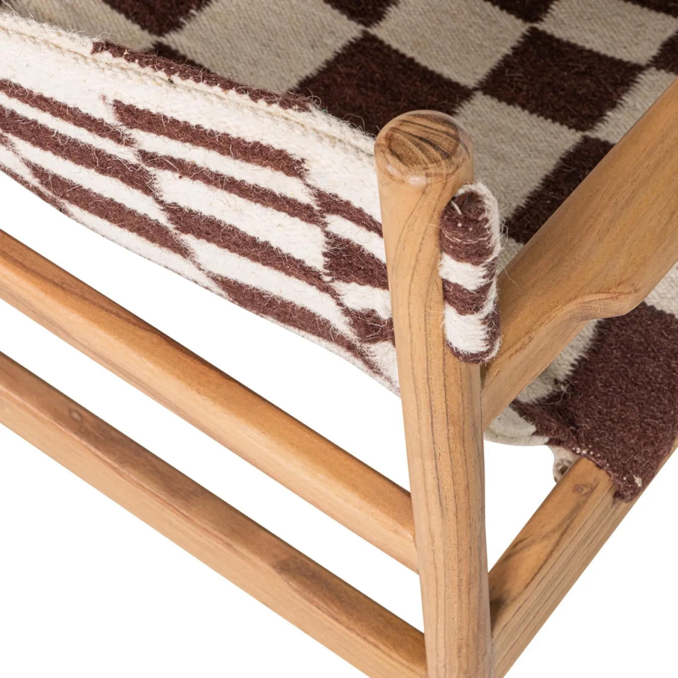 Woood Fauteuil Zano Hout Bruin Met Kelim Zitting Naturel