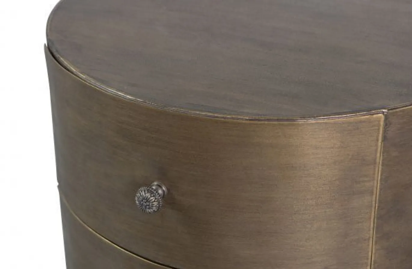 Woood Glossy Rond Kastje Metaal Antique Brass