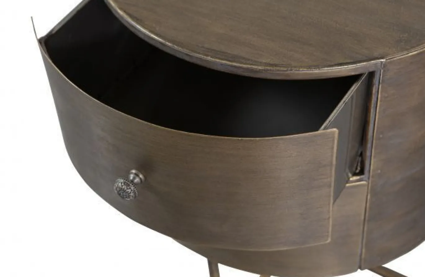 Woood Glossy Rond Kastje Metaal Antique Brass