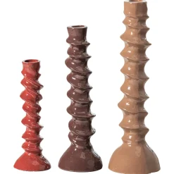Woood Kandelaar Bexi Metaal Bruin/Rood Set van 3