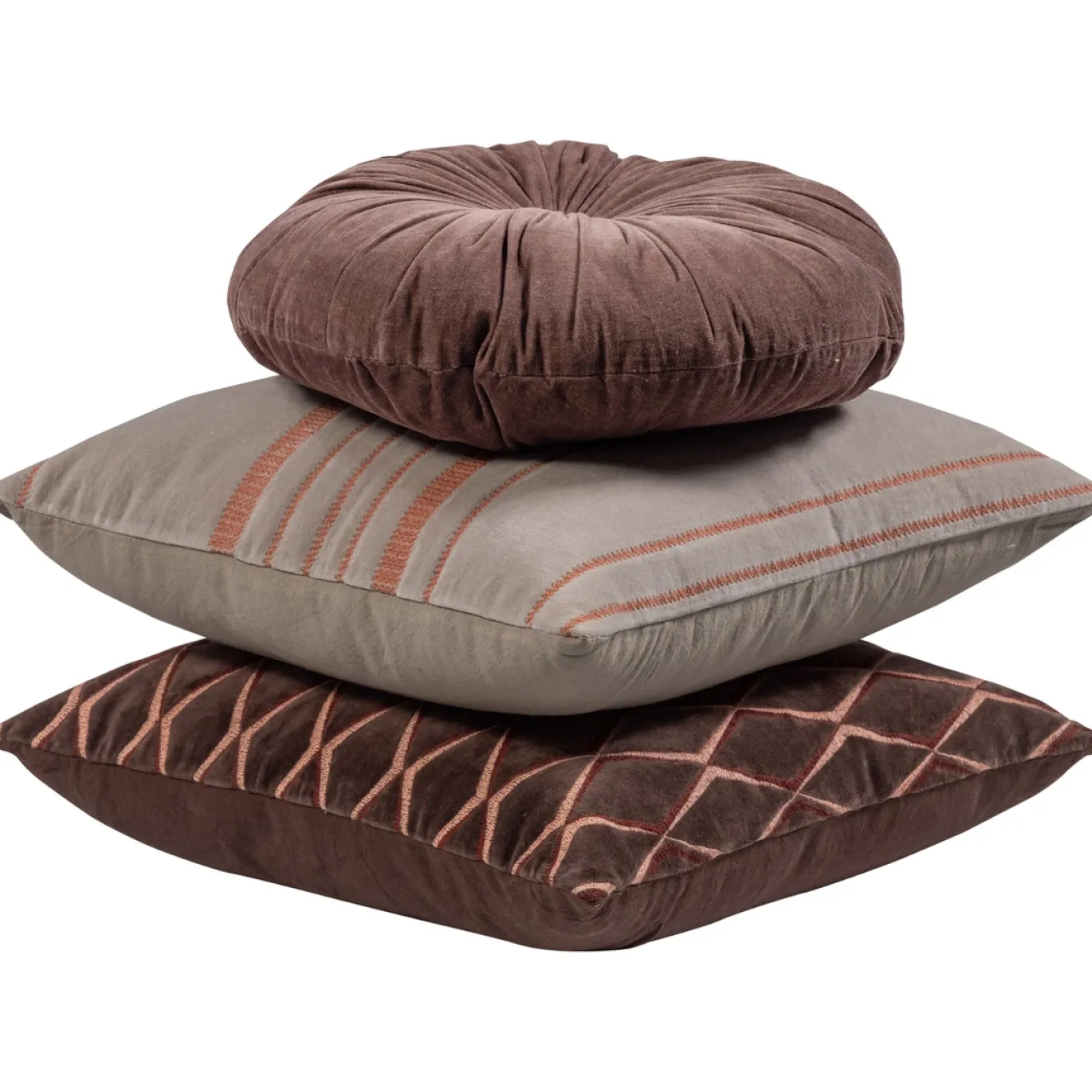 Woood Kussens Aziz Velvet Bruin/naturel Set Van 3