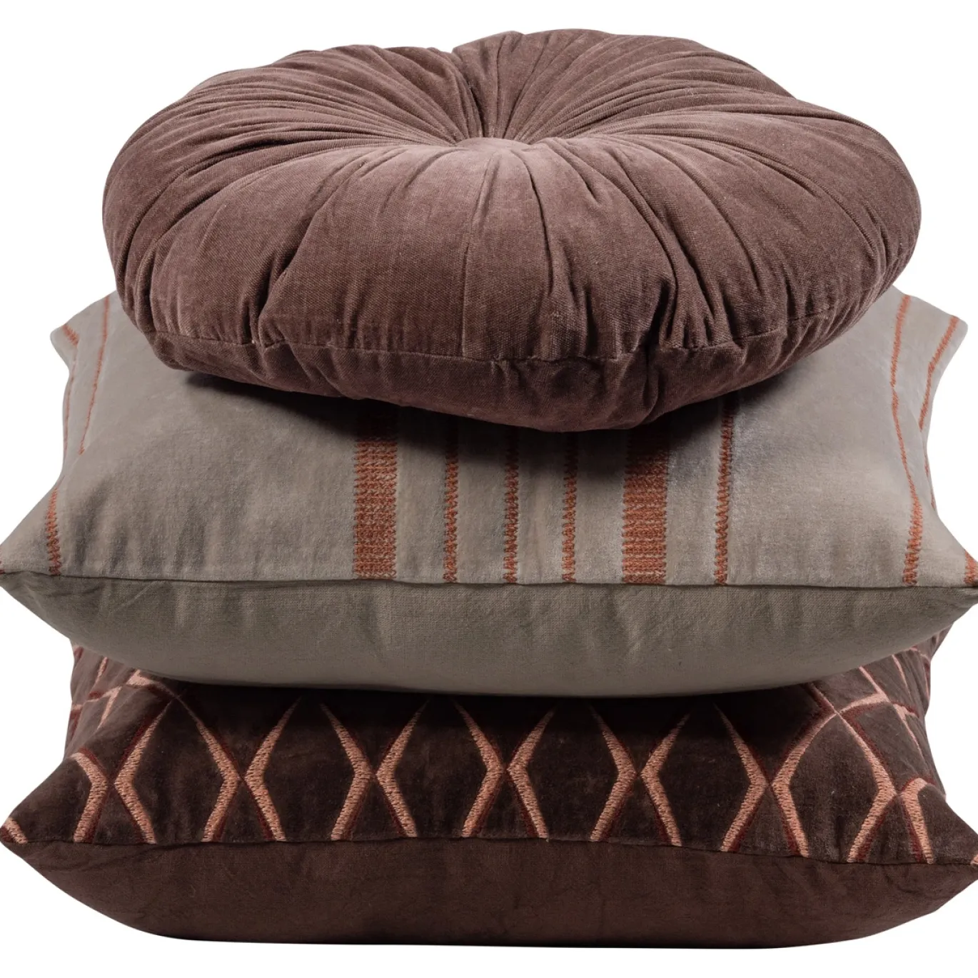 Woood Kussens Aziz Velvet Bruin/naturel Set Van 3