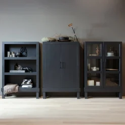 Woood Open Kast Bonk Grenen Mat Zwart
