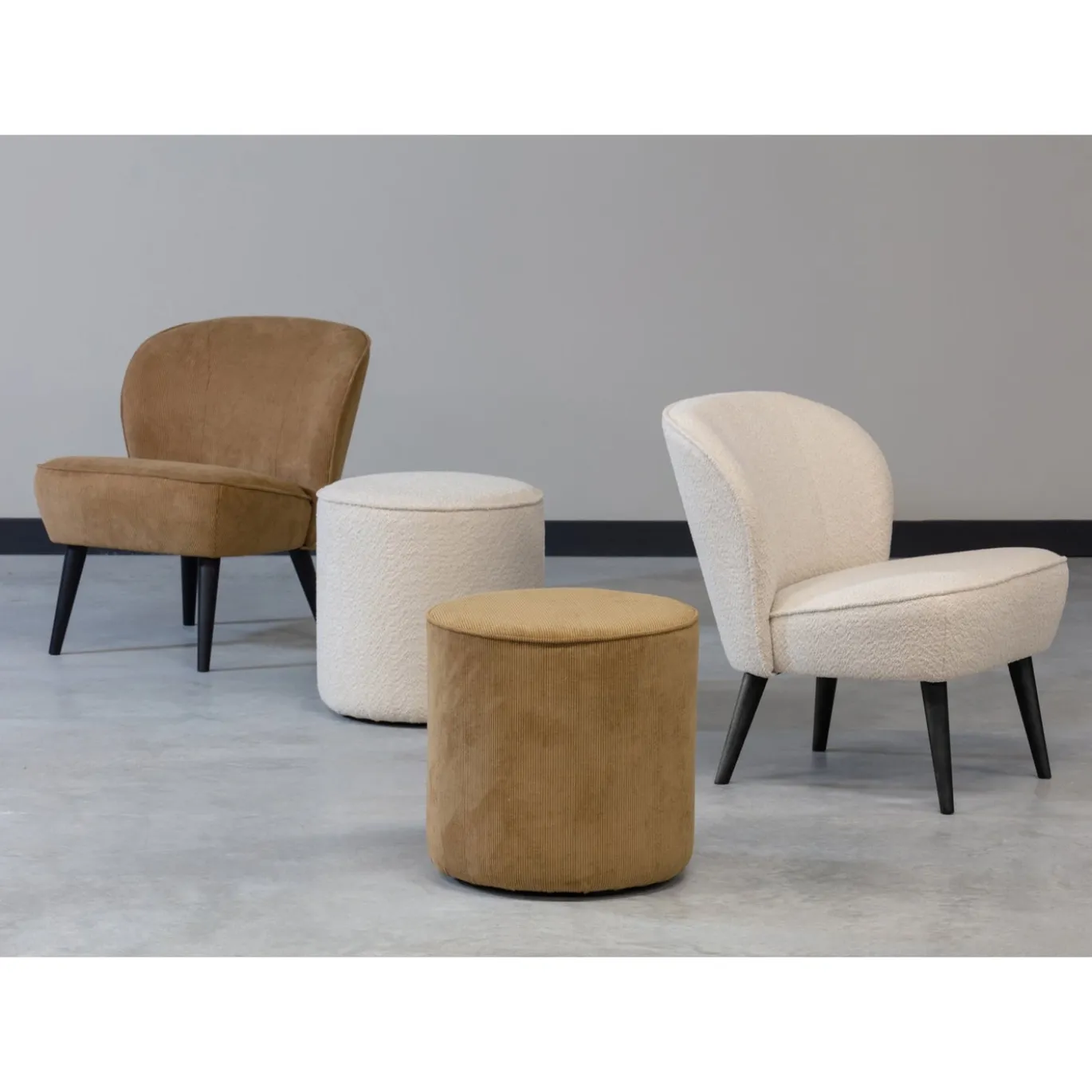 Woood Poef Sara Hoog Boucle Creme 46x46cm