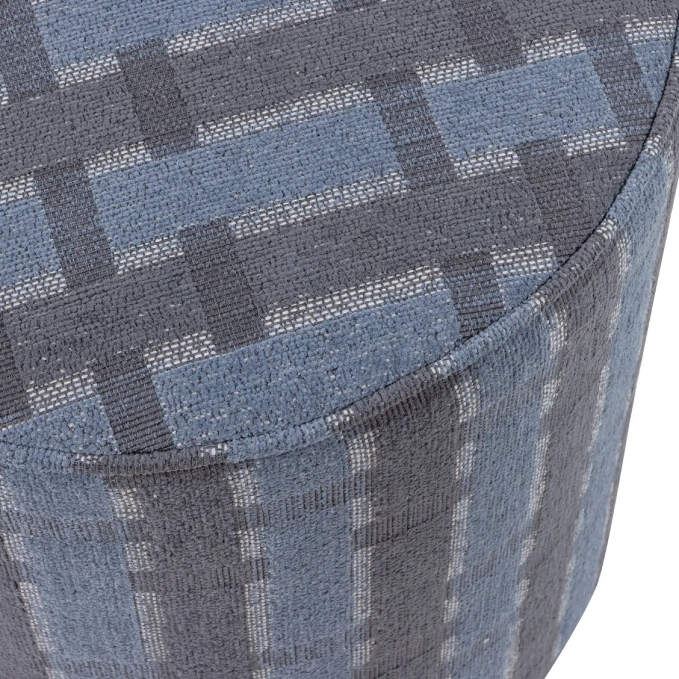 Woood Poef Sarli Hoog Ruit Dessin Chenille Grijs/Blauw