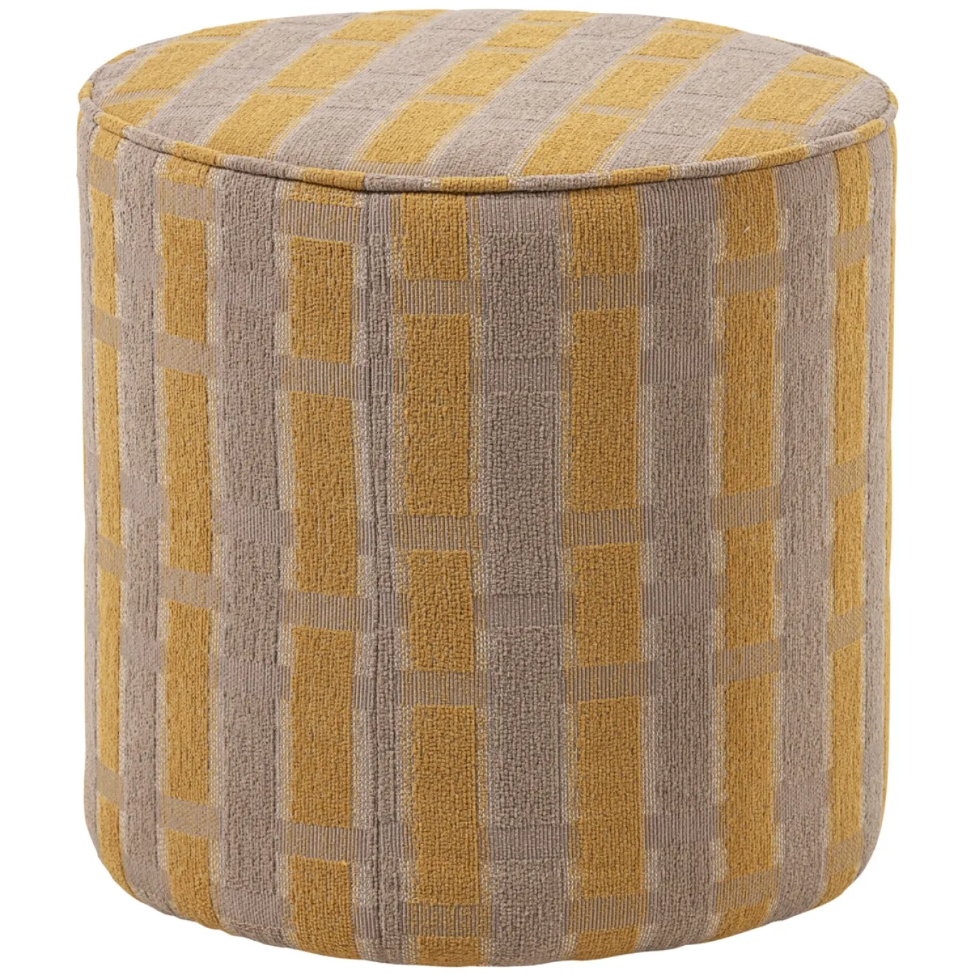 Woood Poef Sarli Hoog Ruit Dessin Chenille Taupe/geel