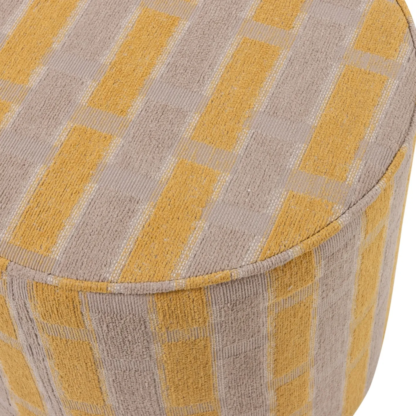 Woood Poef Sarli Hoog Ruit Dessin Chenille Taupe/geel
