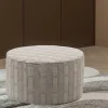 Woood Poef Sarli Laag Ruit Dessin Chenille Naturel/beige
