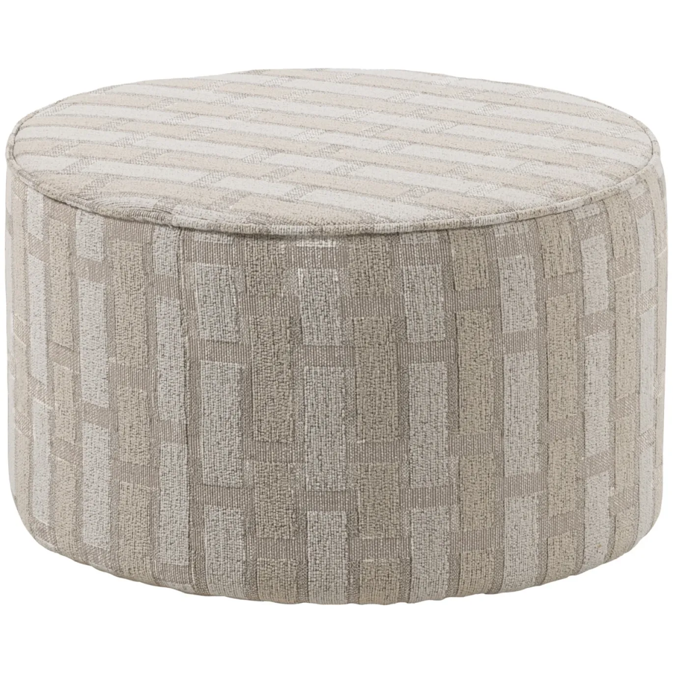 Woood Poef Sarli Laag Ruit Dessin Chenille Naturel/beige