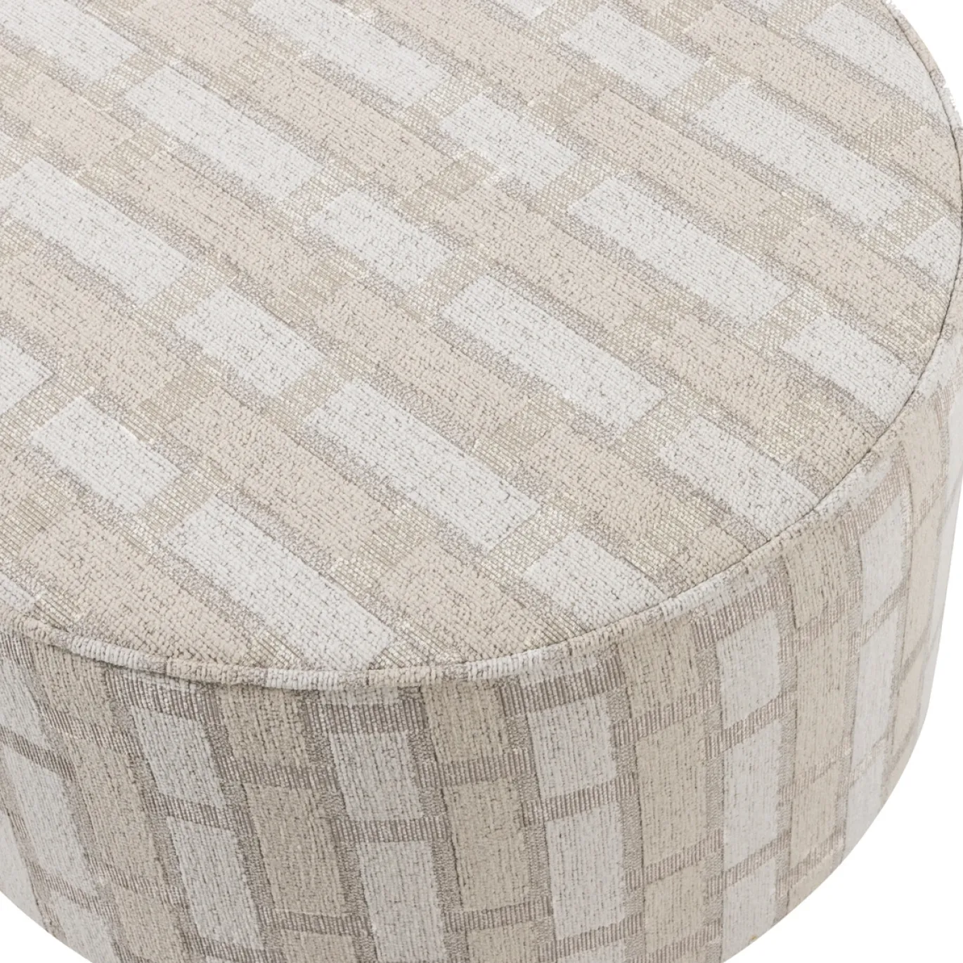 Woood Poef Sarli Laag Ruit Dessin Chenille Naturel/beige