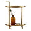 Woood Push Trolley Antique Brass