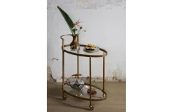 Woood Push Trolley Antique Brass