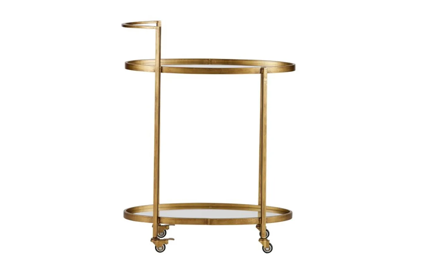 Woood Push Trolley Antique Brass