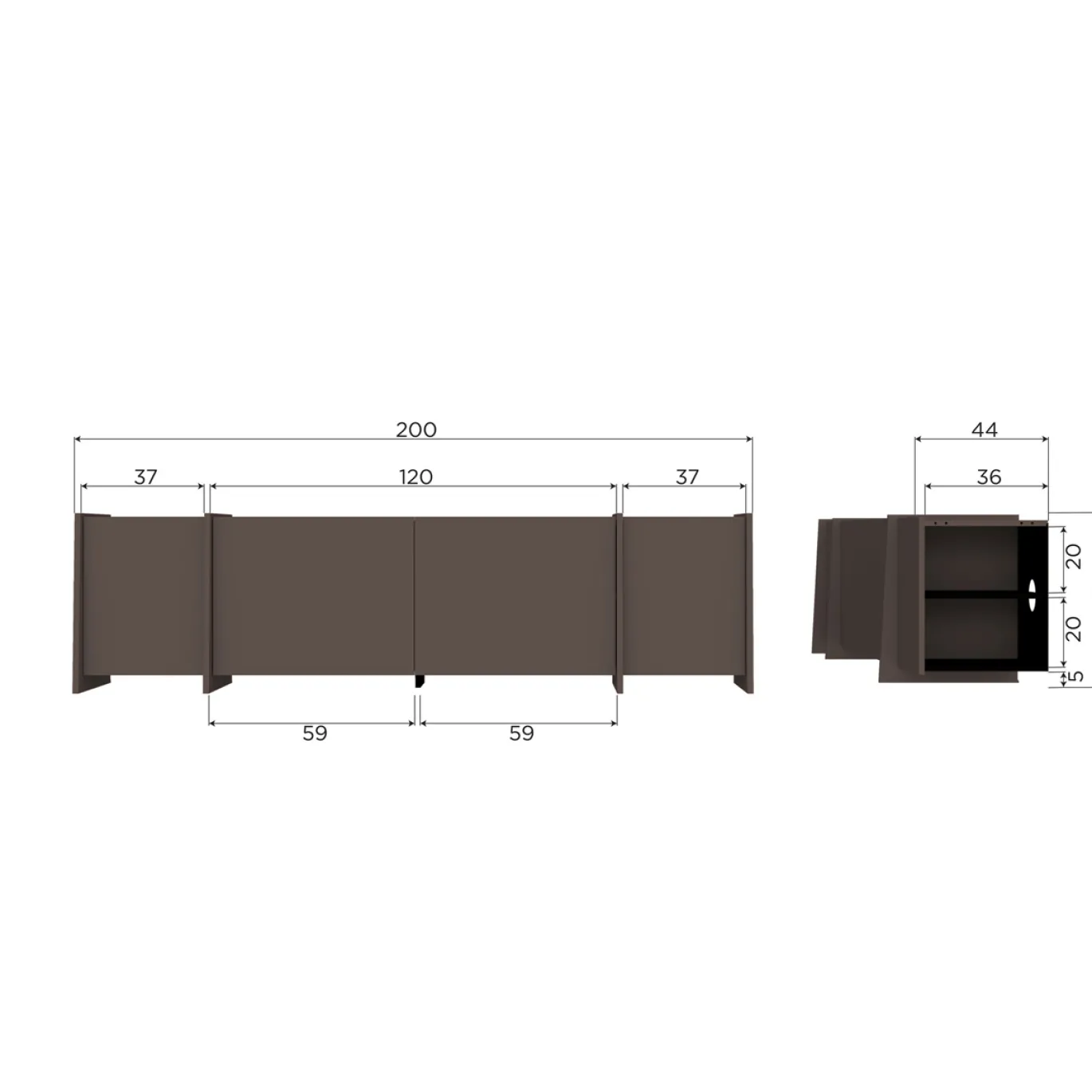 Woood Tv-meubel Brock 200cm Essenfineer Middenbruin