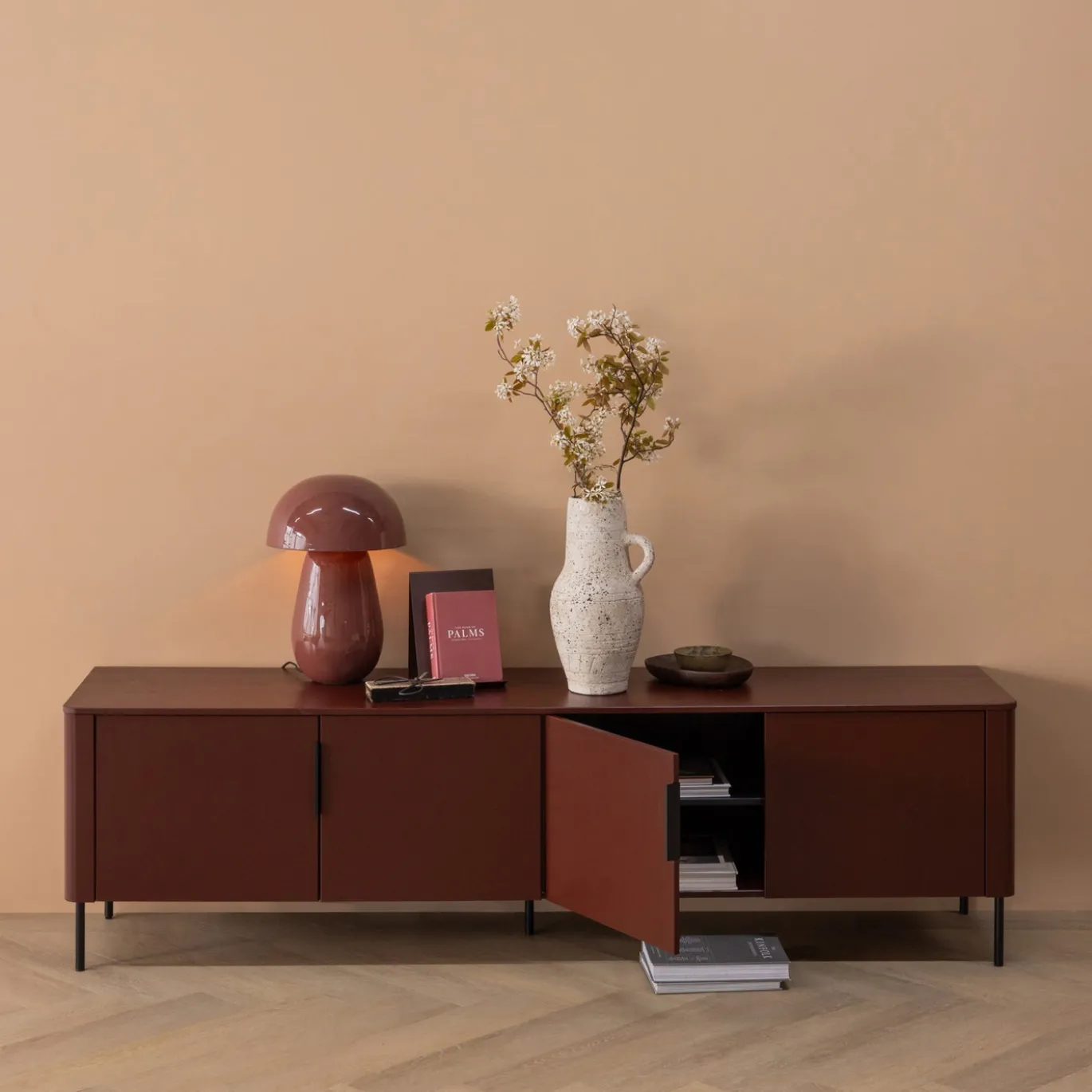 Woood Tv-meubel Gunnar Grenen Bordeauxrood 200cm