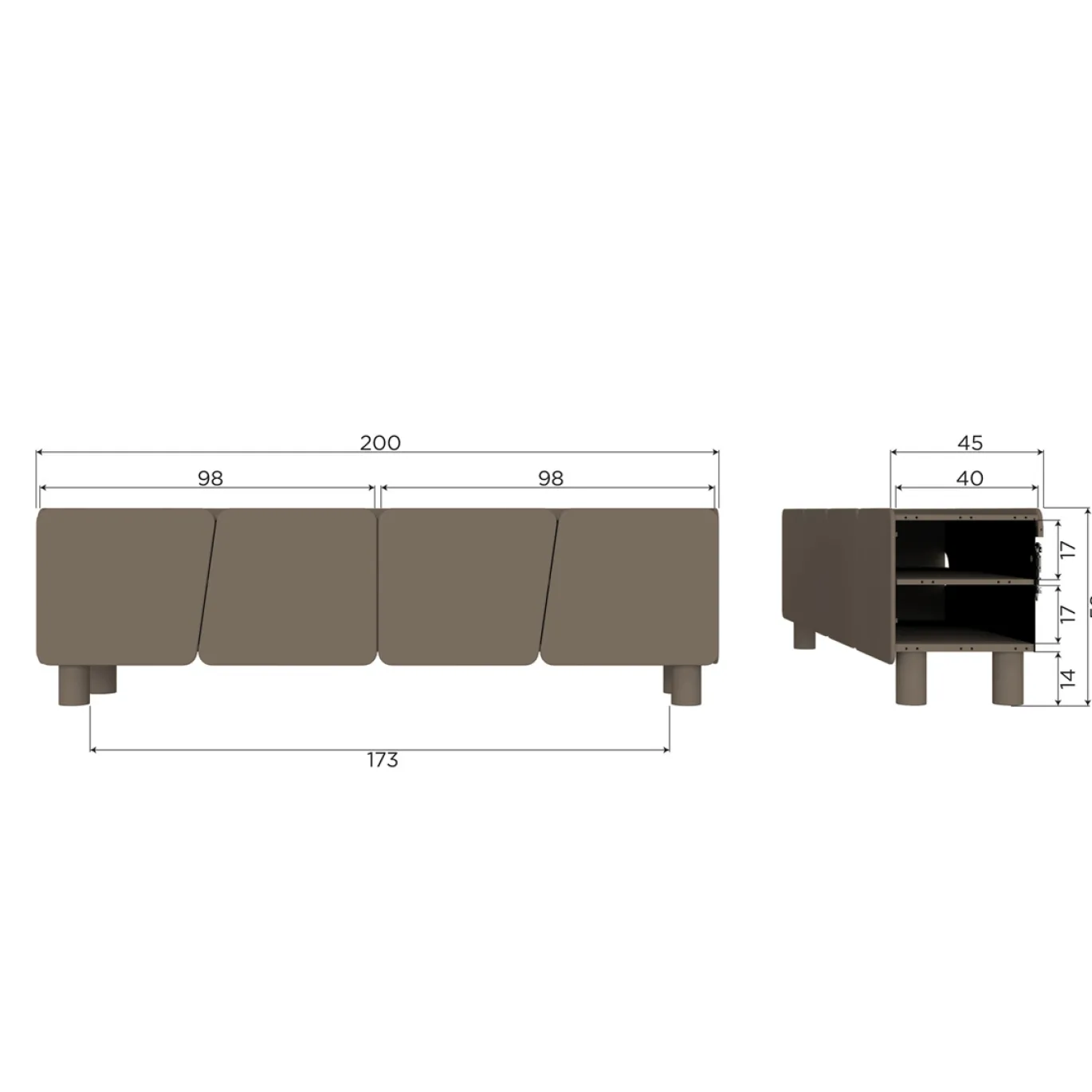 Woood Tv-meubel Root 200cm Grenen Truffel Bruin