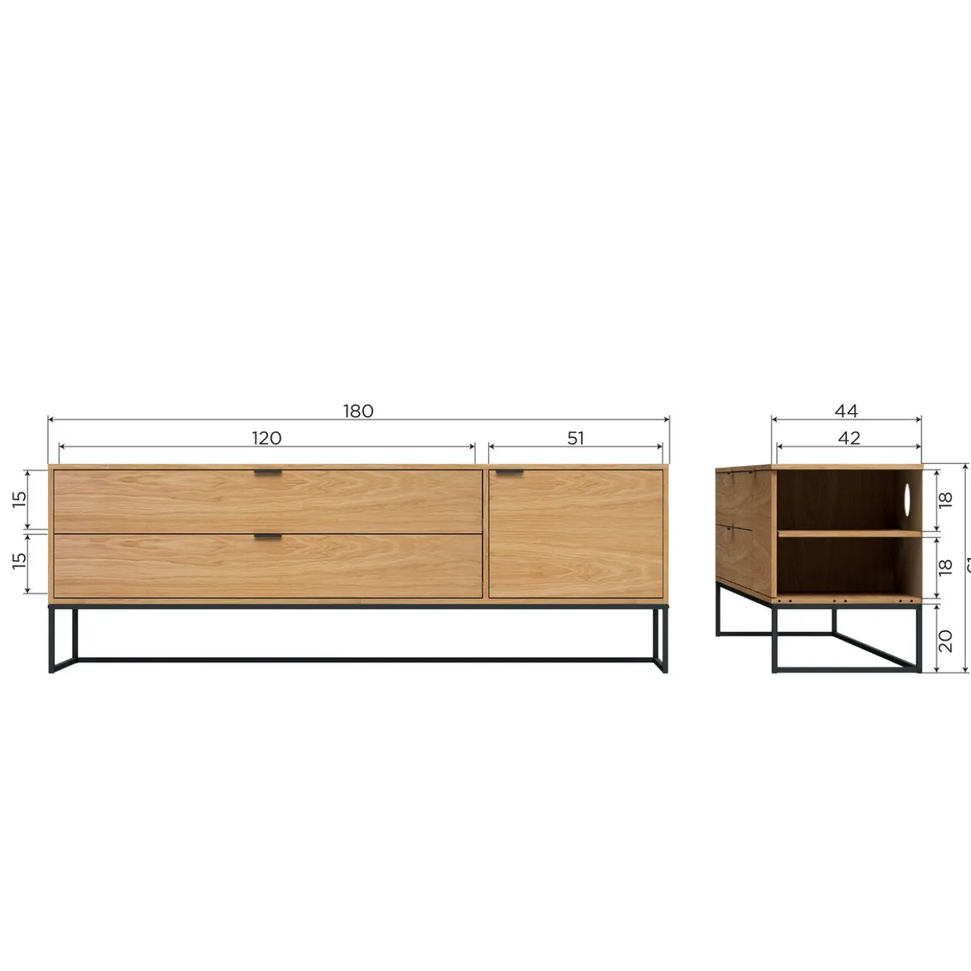 Woood Tv-meubel Silas Eiken Naturel 180cm