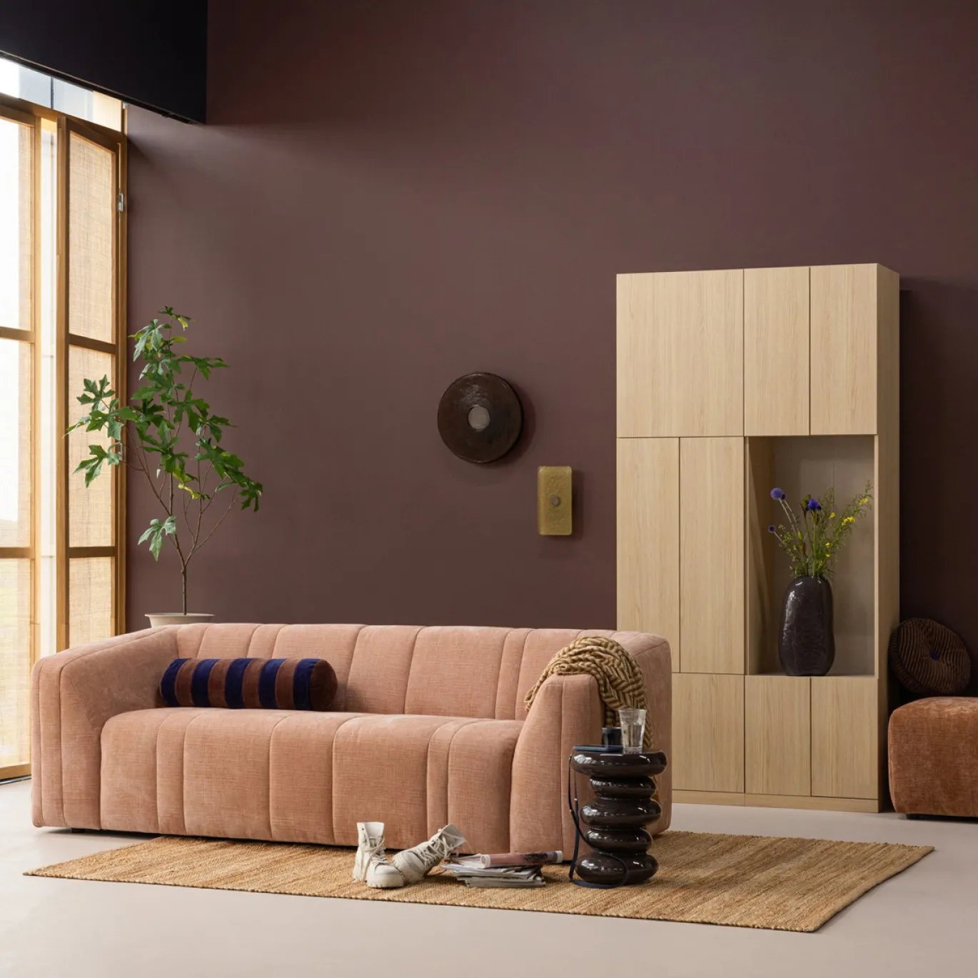 Woood 2-Zits Bank Omaire Chenille Lichtroze