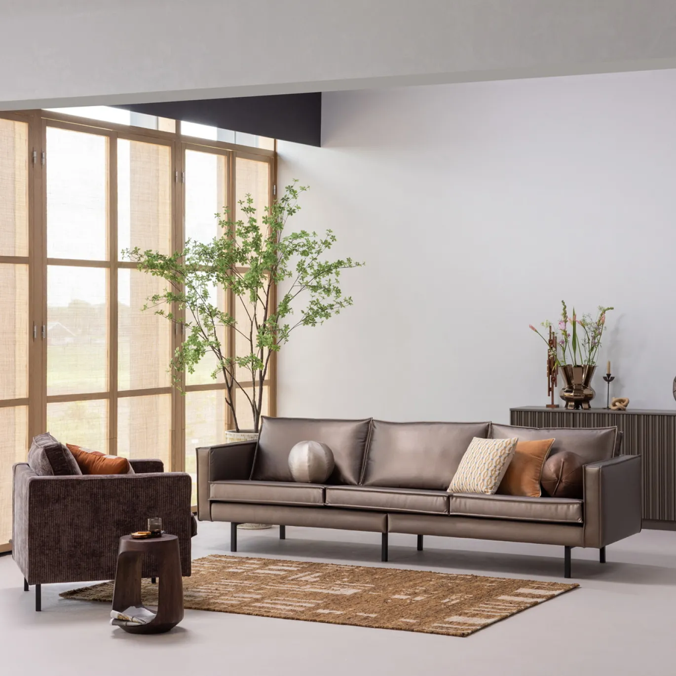 Woood 3-zits Bank Rodeo Metallic Koper Bruin