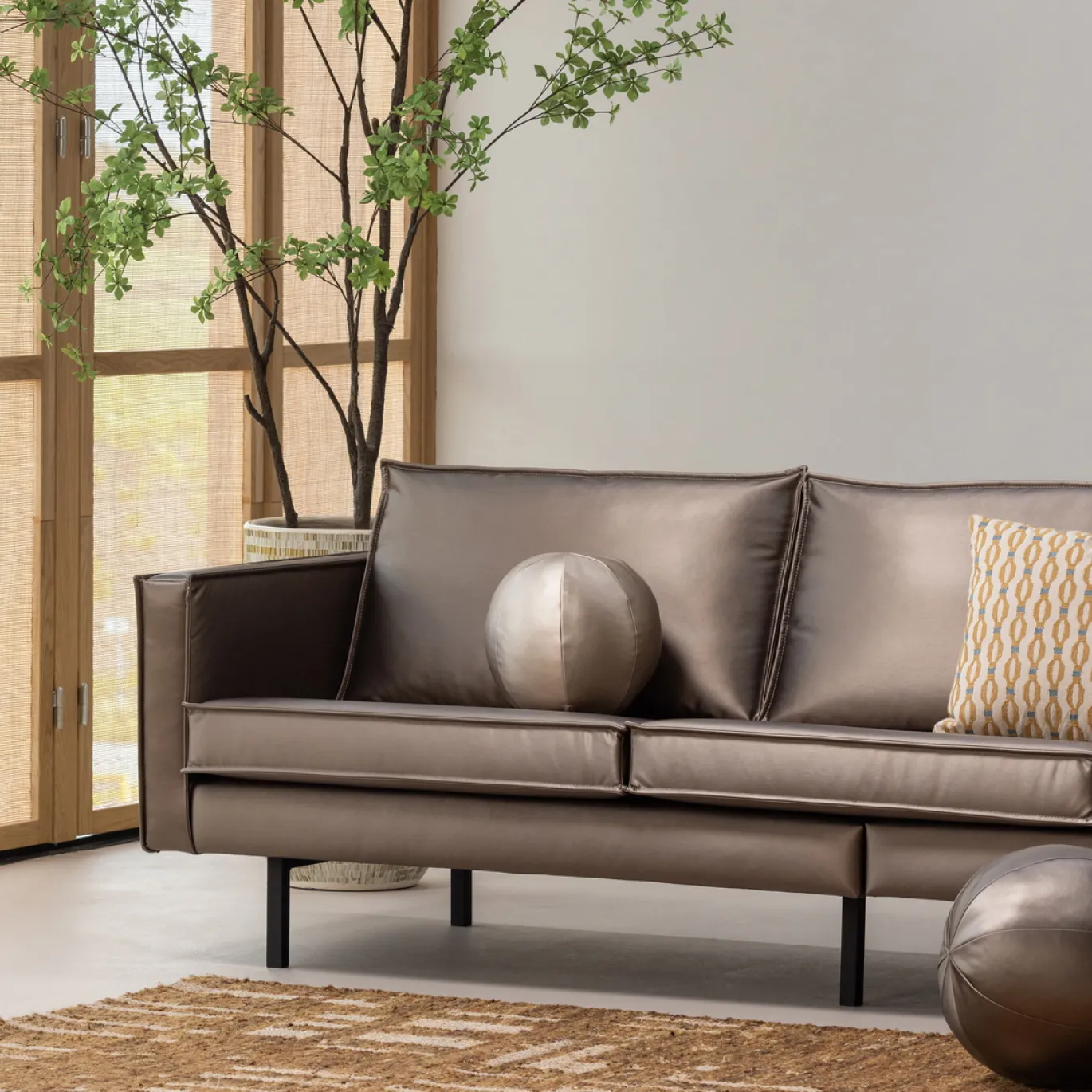Woood 3-zits Bank Rodeo Metallic Koper Bruin