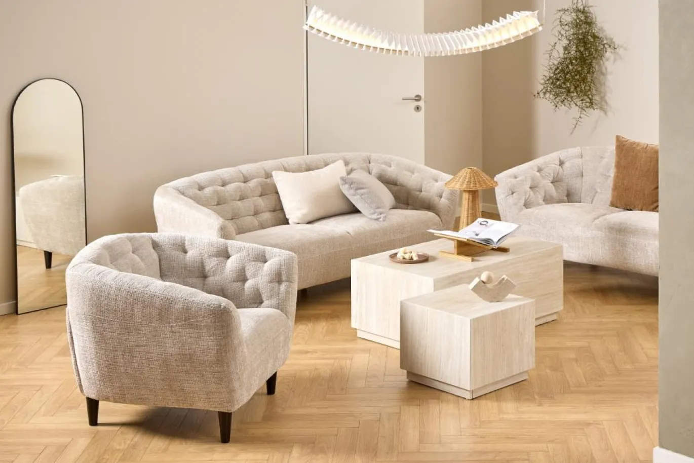 3-zits Bank Flora Beige Juto 191cm - Giga Living