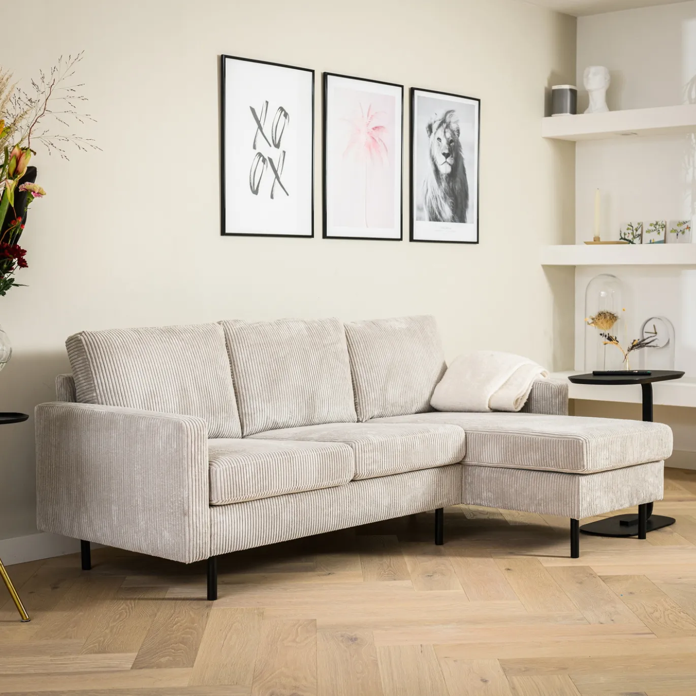 3-Zitsbank Roard Ribstof Beige - Giga Meubel