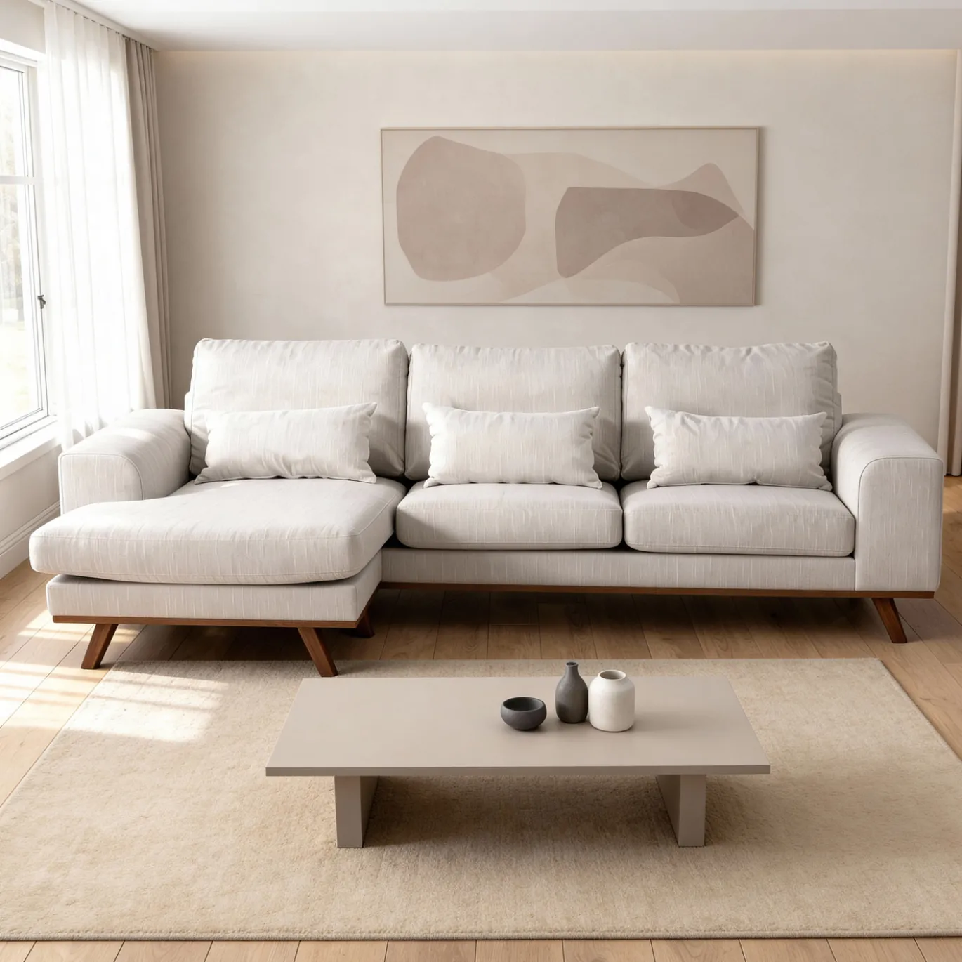 3-Zits Loungebank Grande Japandi Beige - Giga Meubel