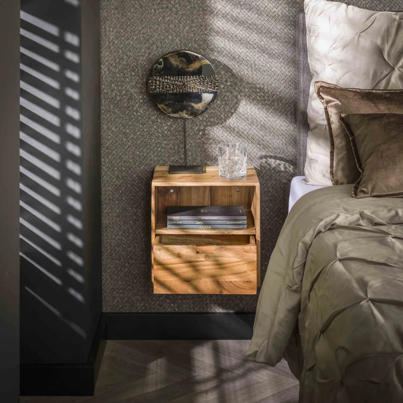 Zwevend Nachtkastje Flat XS Acaciahout Naturel Set van 2 - Giga Meubel