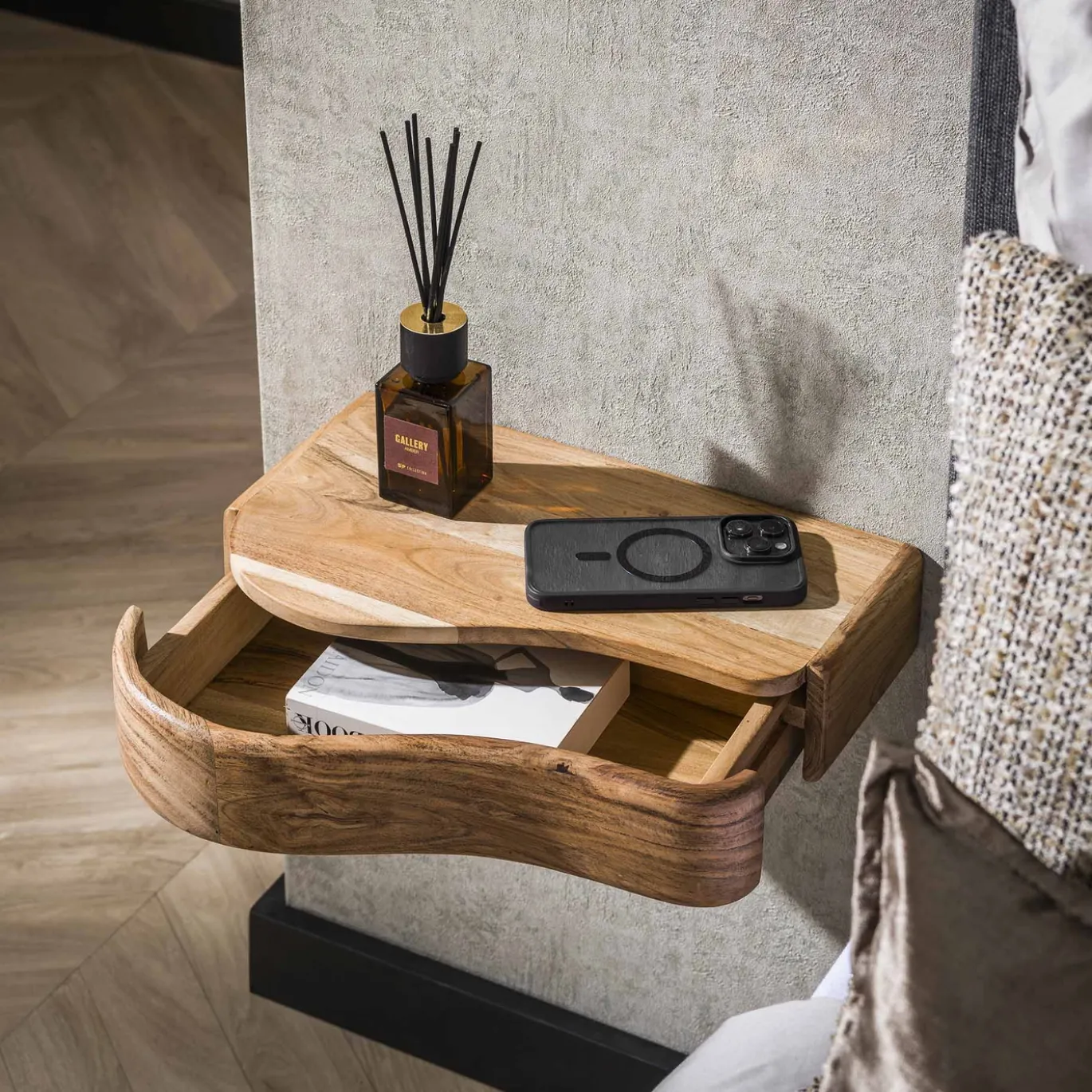 Zwevend Nachtkastje Organic Acacia Set van 2 - Giga Meubel