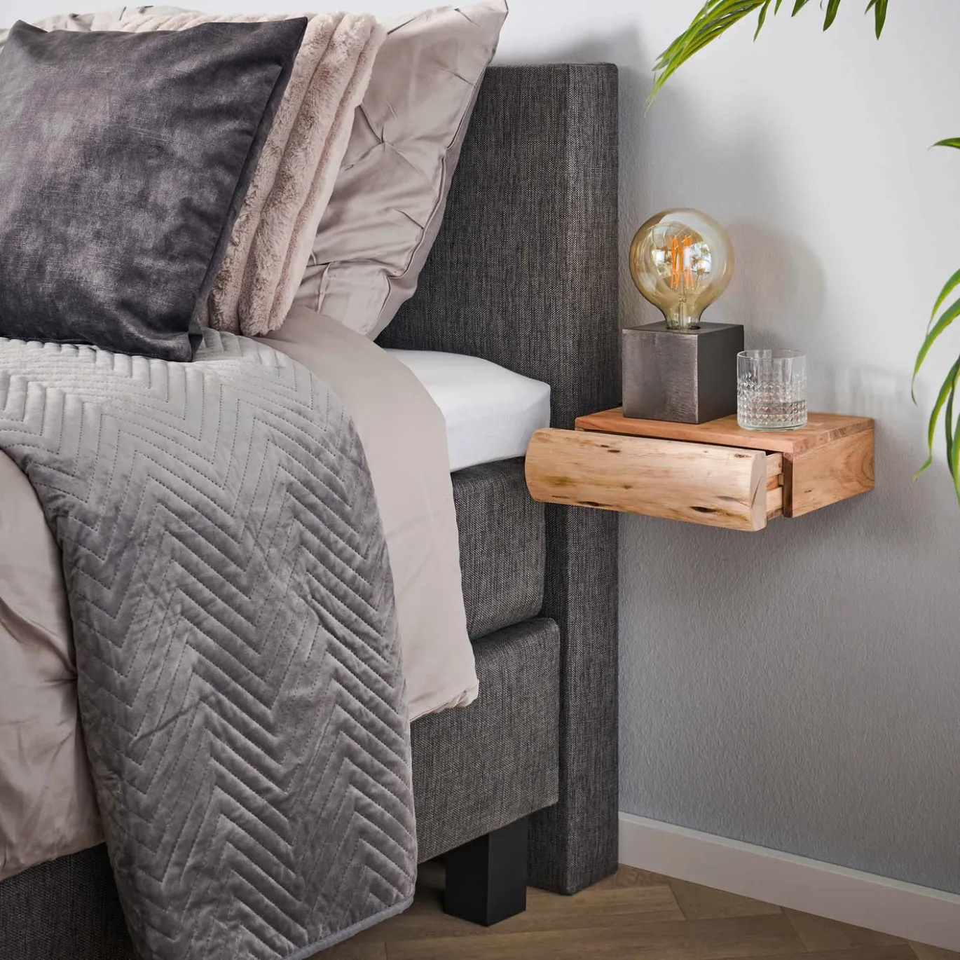 Zwevend Nachtkastje Tree XS Set van 2 Acaciahout Naturel 1 Lade