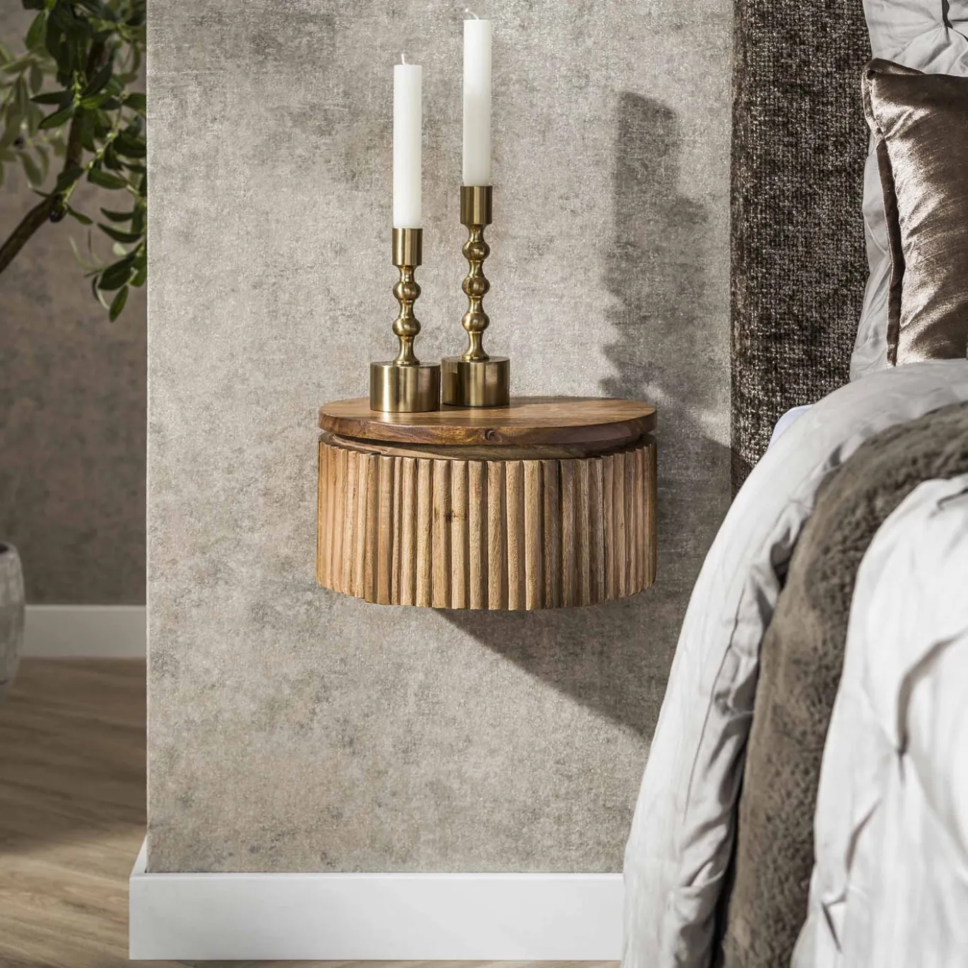 Zwevend Nachtkastje Wave Rond Mango XS - Giga Meubel