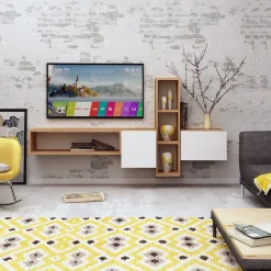 Zwevend Tv-meubel Kumkuat Naturel/Wit 160cm