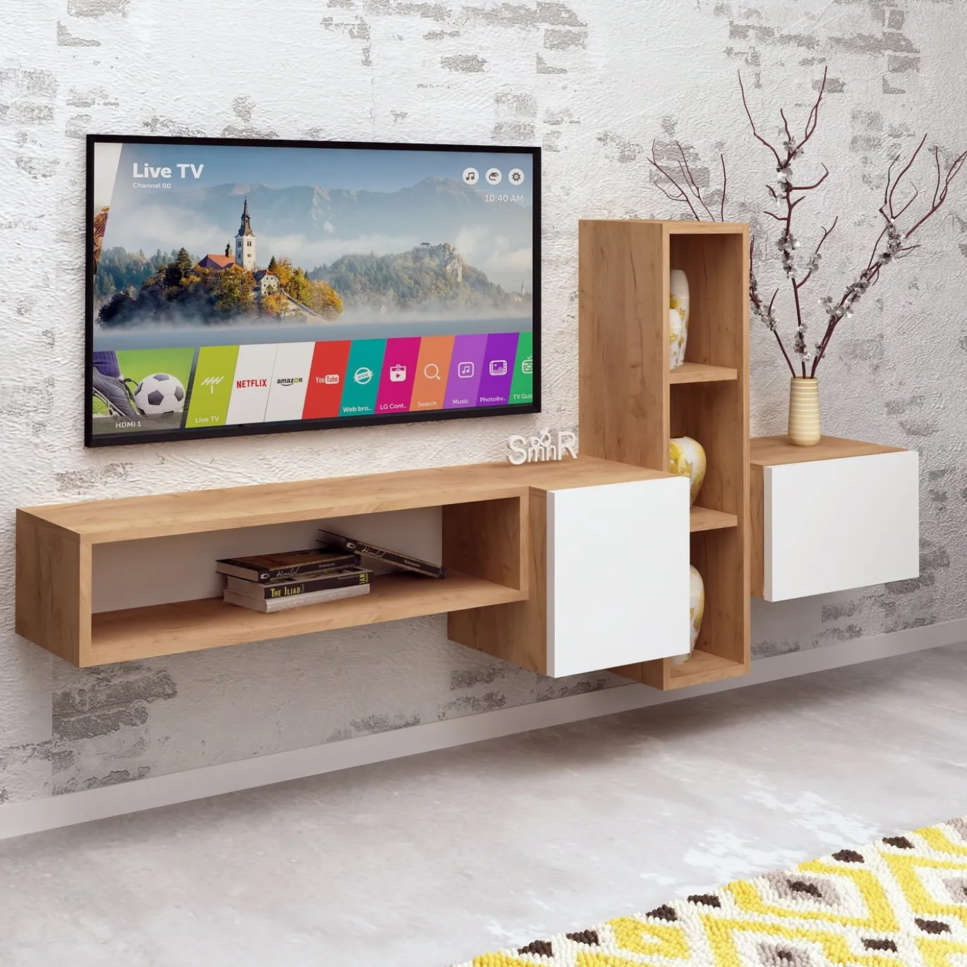Zwevend Tv-meubel Kumkuat Naturel/Wit 160cm