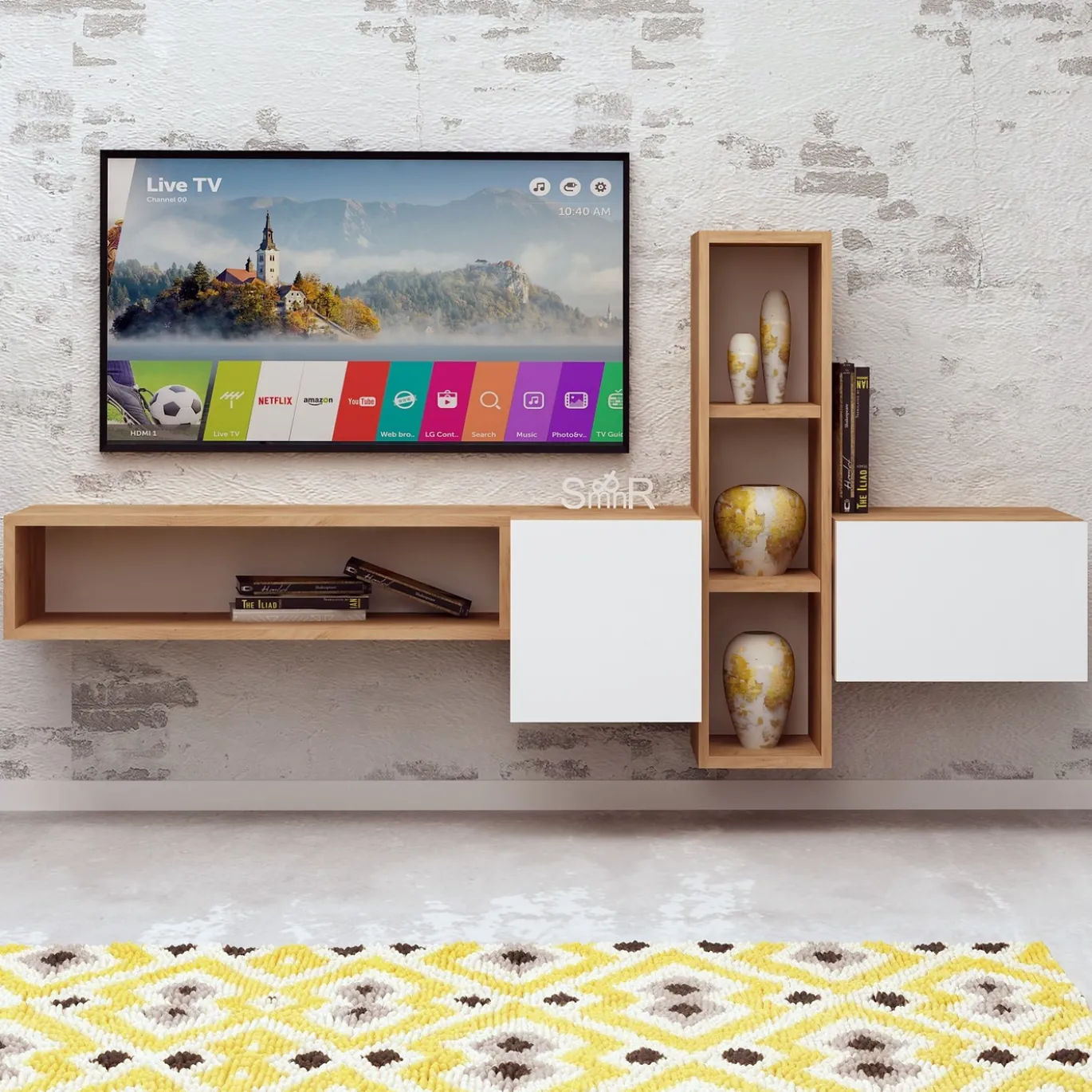Zwevend Tv-meubel Kumkuat Naturel/Wit 160cm