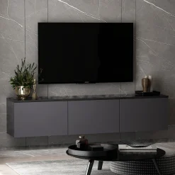 Zwevend Tv-meubel Neon Antraciet 160cm