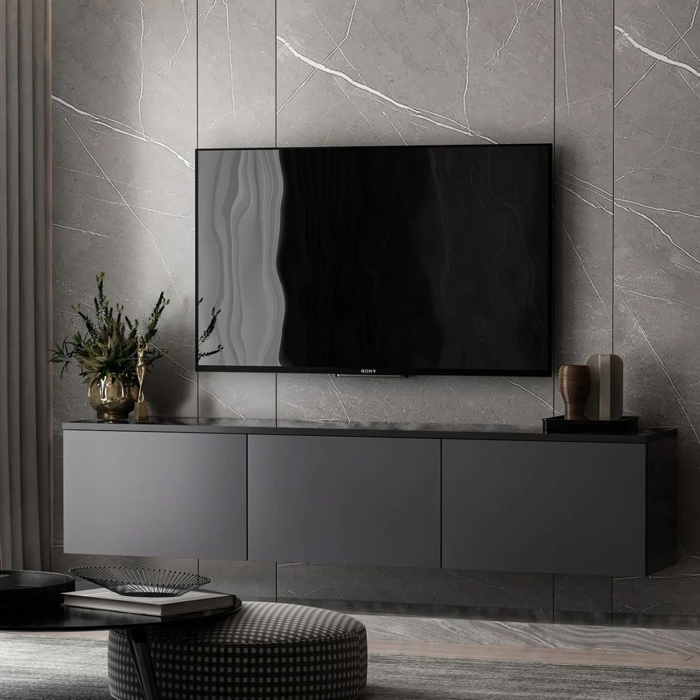 Zwevend Tv-meubel Neon Antraciet 160cm