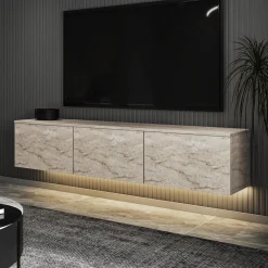 Zwevend Tv-meubel Neon Illuminated Travertinlook 160cm
