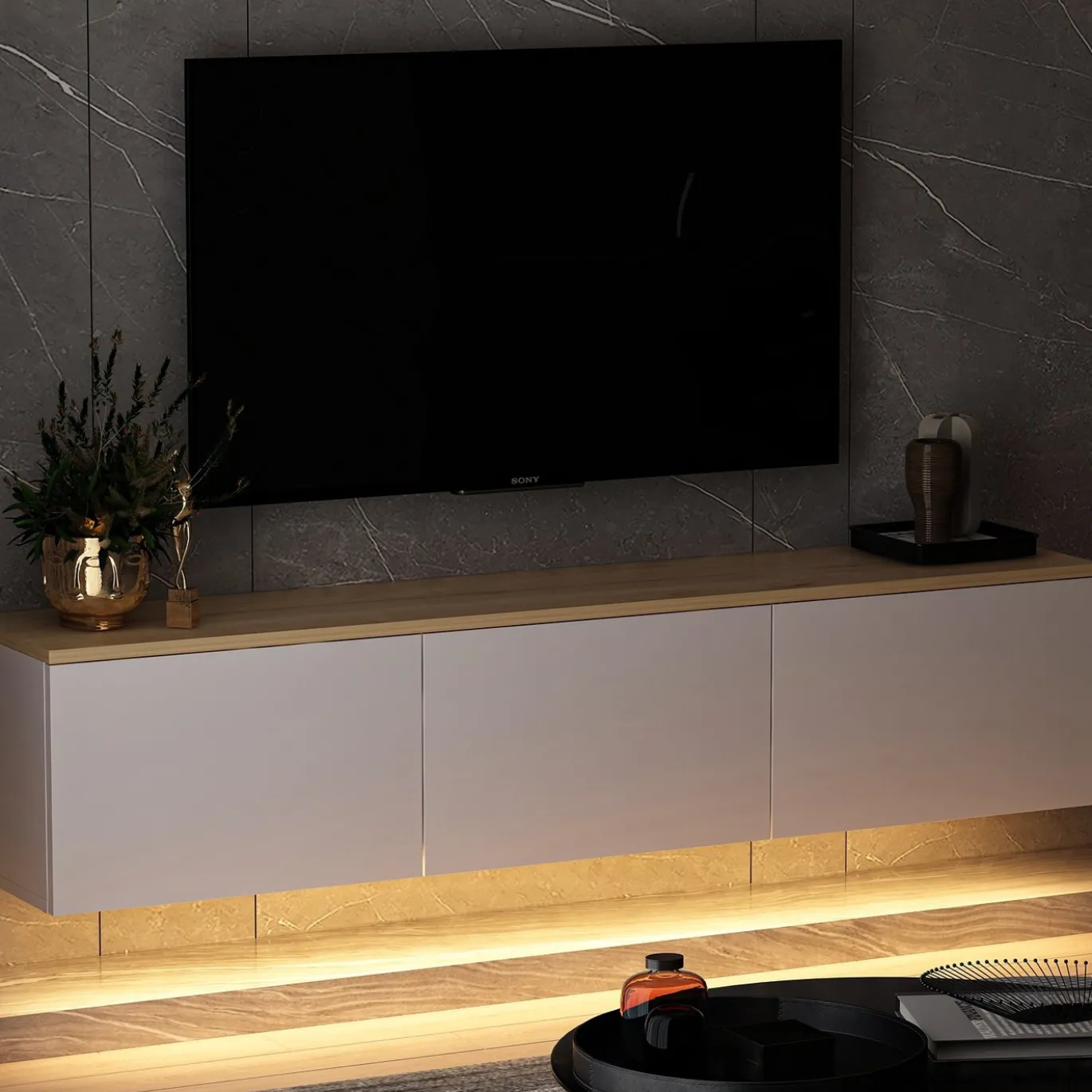 Zwevend Tv-meubel Neon Wit 160cm