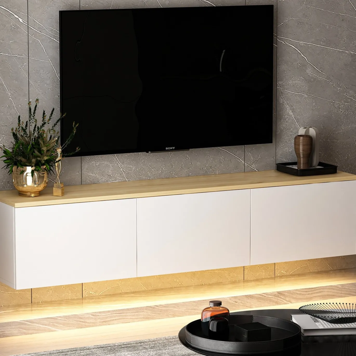 Zwevend Tv-meubel Neon Wit 160cm